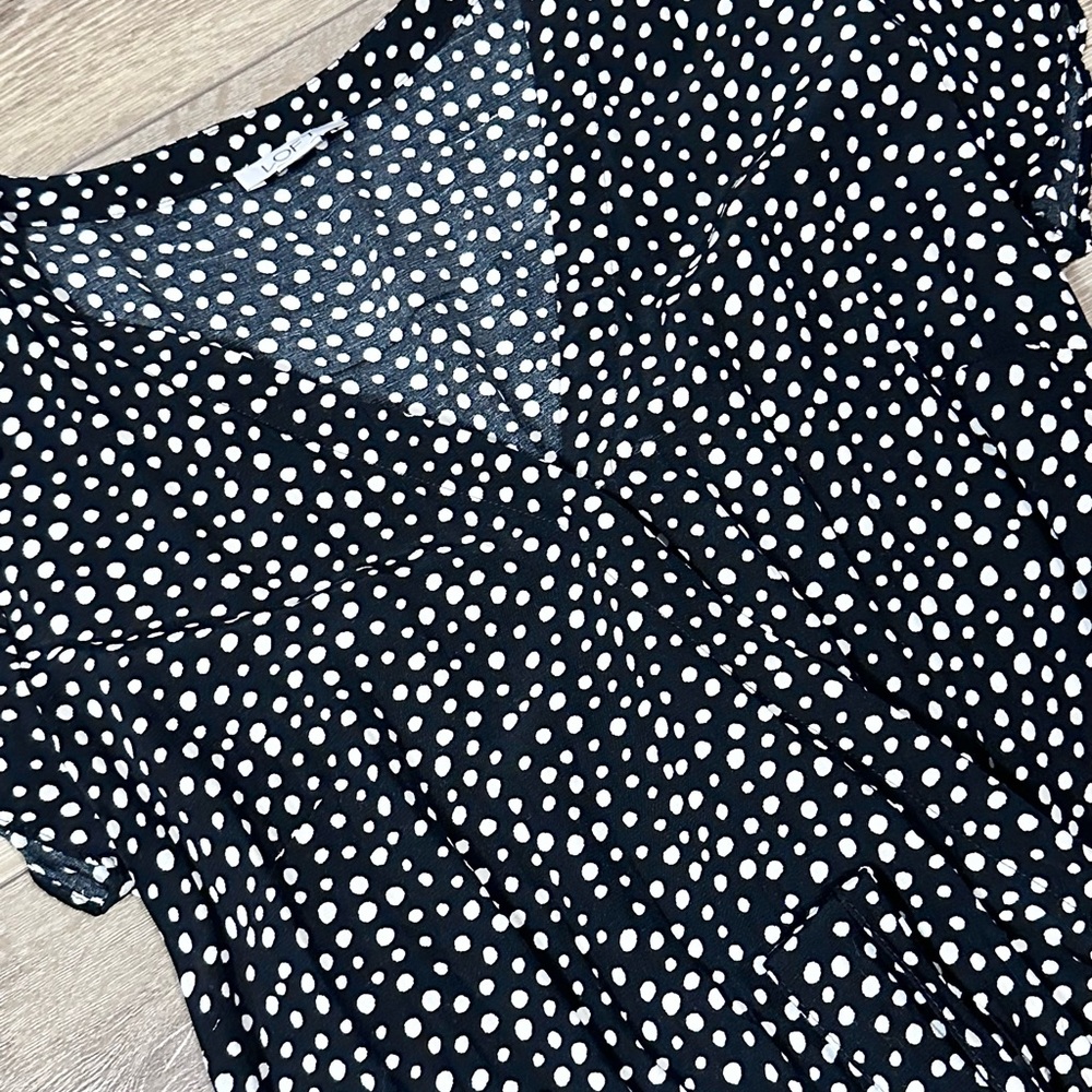 Loft Polka Dot Mock Wrap Tie Front Romper - Picture 6 of 13